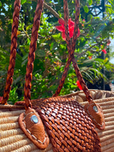 Handwoven Raffia Tote Bag with Braided Leather Handles