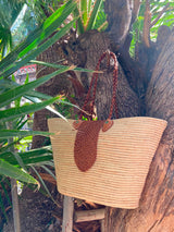Handwoven Raffia Tote Bag with Braided Leather Handles