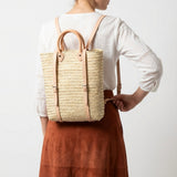 Woven Straw Backpack with Leather Straps - Handmade Market Tote