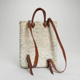 Woven Straw Backpack with Leather Straps - Handmade Market Tote