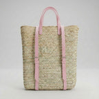 Handmade Straw Backpack with Leather Straps Woven Market Bag