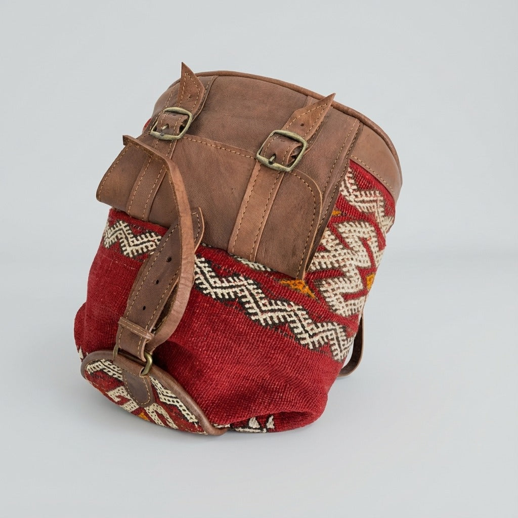 Kilim Leather Backpack, Boho Tribal Rucksack, Vintage Style Bag