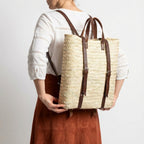 Handmade Straw Backpack with Leather Straps Woven Market Bag