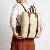 Handmade Straw Backpack with Leather Straps Woven Market Bag
