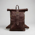 Leather Roll Top Backpack Vintage Travel Rucksack Laptop Bag