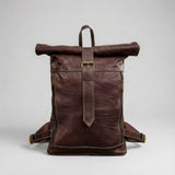 Leather Roll Top Backpack Vintage Travel Rucksack Laptop Bag