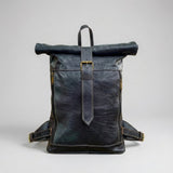 Leather Roll Top Backpack Vintage Travel Rucksack Laptop Bag
