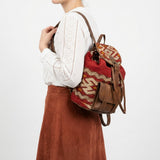 Kilim Leather Backpack, Boho Tribal Rucksack, Vintage Style Bag