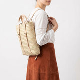 Handmade Straw Backpack with Leather Straps Woven Market Bag