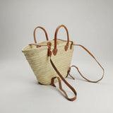 French Market Straw Backpack with Leather Straps