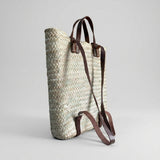 Handmade Straw Backpack with Leather Straps Woven Market Bag