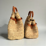 Woven Straw Tote Bag with Leather Handles & Strap - Summer Basket
