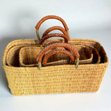 Rectangular Straw Storage Basket with Leather Handles