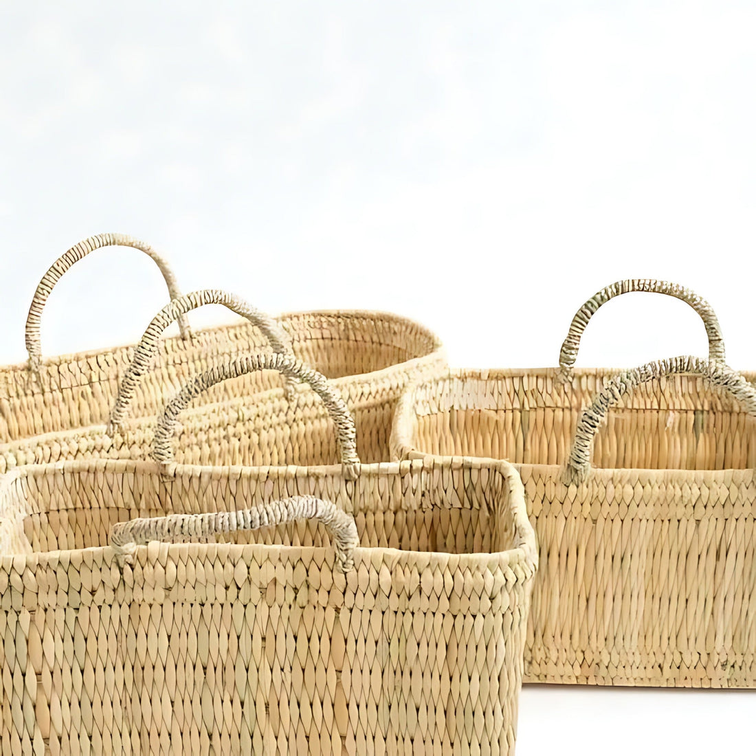 Woven Reed Storage Basket with Handles - Natural Rectangular Organizer