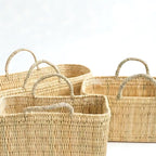 Woven Reed Storage Basket with Handles - Natural Rectangular Organizer