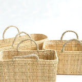 Woven Reed Storage Basket with Handles - Natural Rectangular Organizer