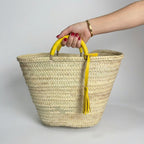 Woven Straw Market Tote with Leather Handles & Tassel