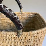 Rectangular Straw Storage Basket with Leather Handles