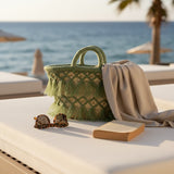 Woven Straw Tote Bag Macrame Fringe Boho Beach Basket