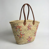 Star Embroidered Straw Tote Bag - Woven French Market Basket