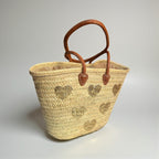 Gold Sequin Heart Straw Market Basket French Tote Bag