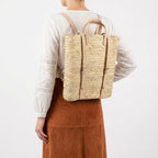 Handmade Straw Backpack with Leather Straps Woven Market Bag