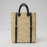 Woven Straw Backpack with Leather Straps - Handmade Market Tote