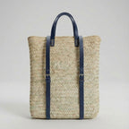 Handmade Straw Backpack with Leather Straps Woven Market Bag