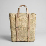 Handmade Straw Backpack with Leather Straps Woven Market Bag