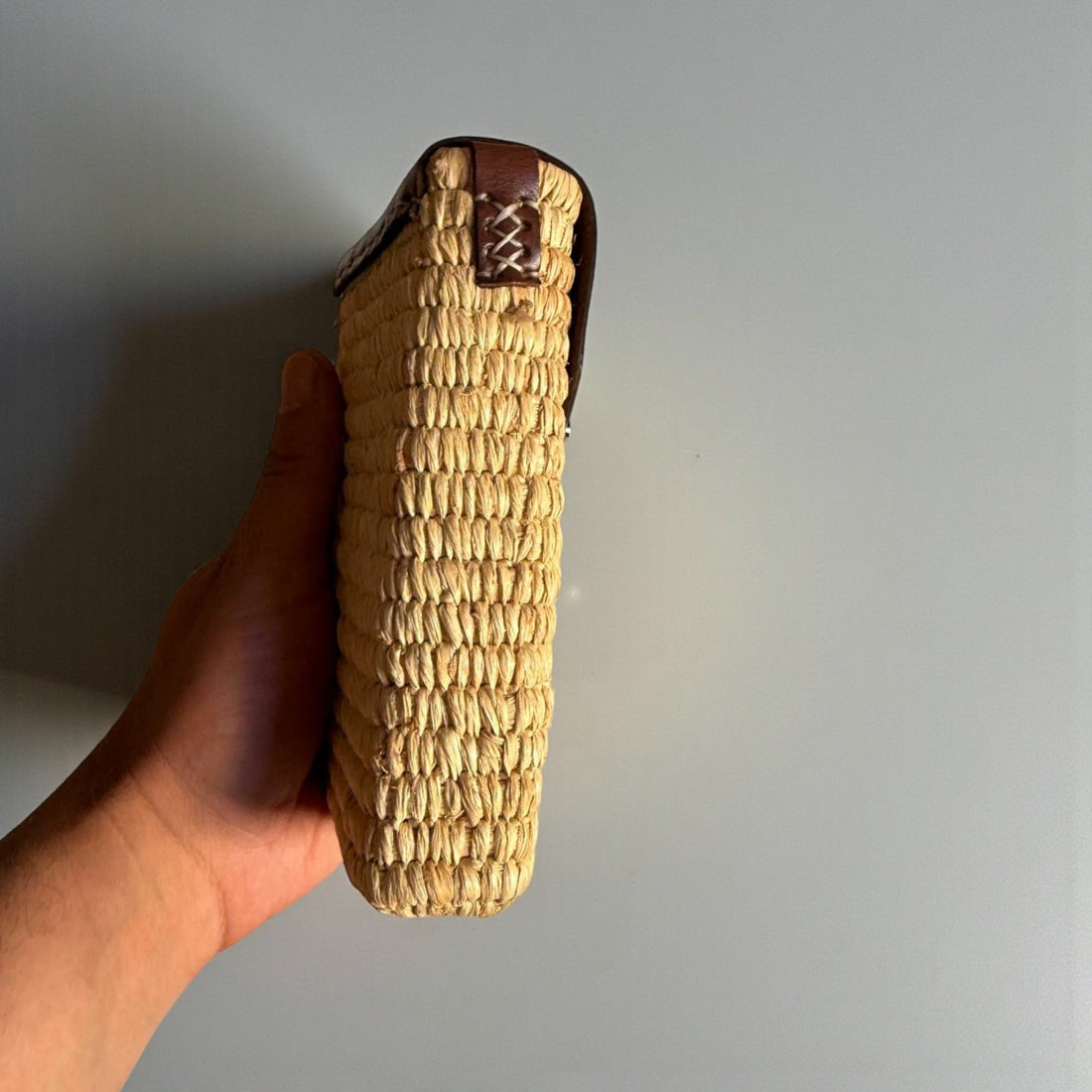 Woven Raffia Phone Bag Crossbody with Leather Flap