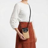 Woven Raffia Phone Bag Crossbody with Leather Flap