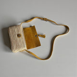 Mustard Suede & Raffia Crossbody Bag - Boho Woven Shoulder Purse