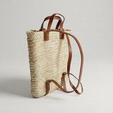 Handmade Straw Backpack with Leather Straps Woven Market Bag