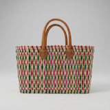 Handmade Reed Market Basket Tote with Leather Handles