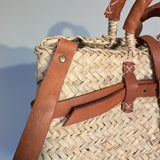 Woven Straw Tote Bag with Leather Handles & Strap - Summer Basket