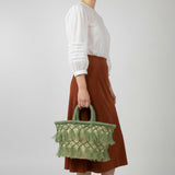 Woven Straw Tote Bag Macrame Fringe Boho Beach Basket