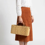 Rectangular Straw Storage Basket with Leather Handles