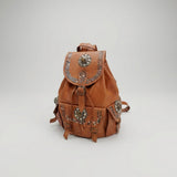 Vintage Style Leather Backpack Boho Western Rucksack with Studs
