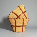 Woven Raffia Tote Bag with Leather Straps & Drawstring Lining