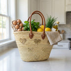 Gold Sequin Heart Straw Market Basket French Tote Bag