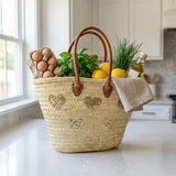 Gold Sequin Heart Straw Market Basket French Tote Bag