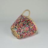 Sequin Straw Basket Mini Tote - Handmade Woven Gift Bag