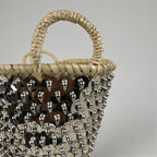 Sequin Straw Basket Set Gold Silver Boho Storage Decor