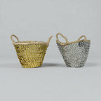 Sequin Straw Basket Set Gold Silver Boho Storage Decor
