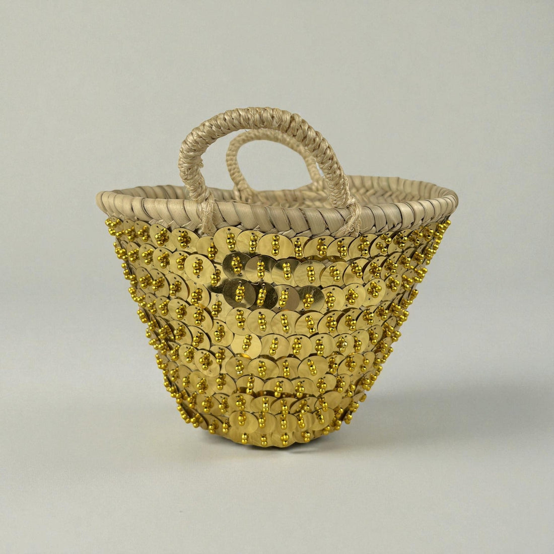 Sequin Straw Basket Set Gold Silver Boho Storage Decor