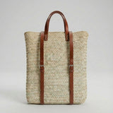 Handmade Straw Backpack with Leather Straps Woven Market Bag