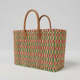 Handmade Reed Market Basket Tote with Leather Handles