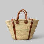 French Market Straw Backpack with Leather Straps