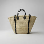 French Market Backpack Woven Straw Basket with Leather Straps