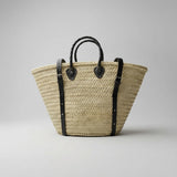 French Market Backpack Woven Straw Basket with Leather Straps